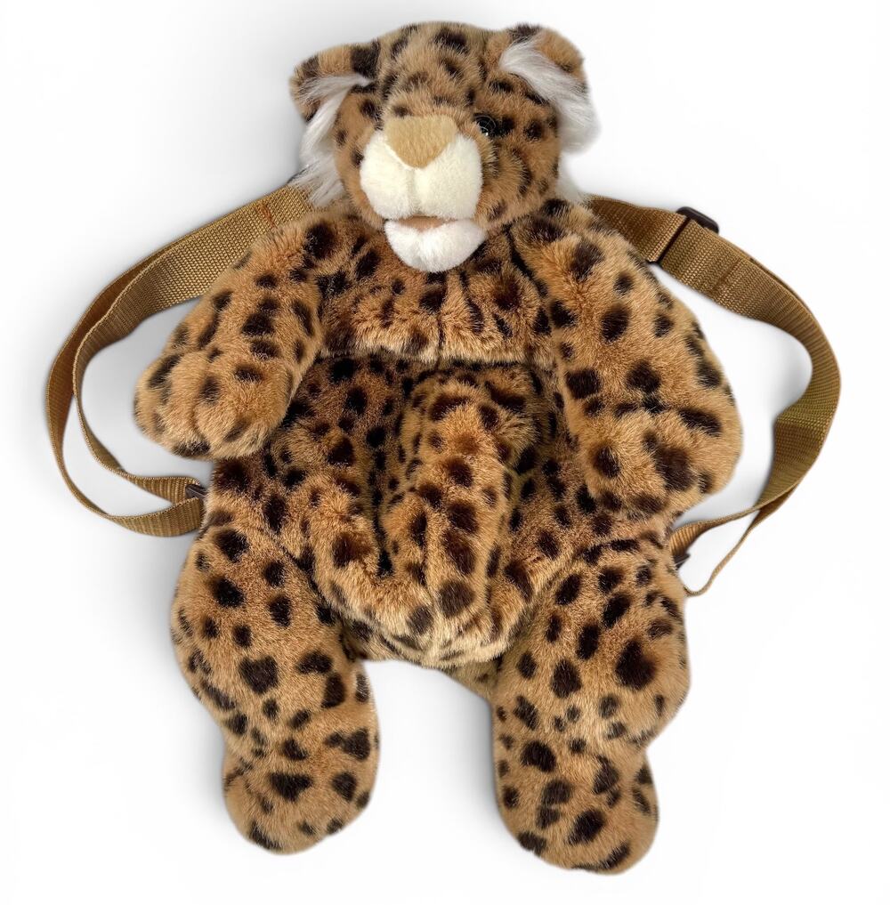 Vintage Mango Teddy Bear Co Leopard Print Plush Backpack 90's RARE